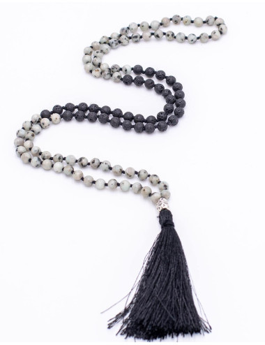 Howlite Mala + Volcanic Rock