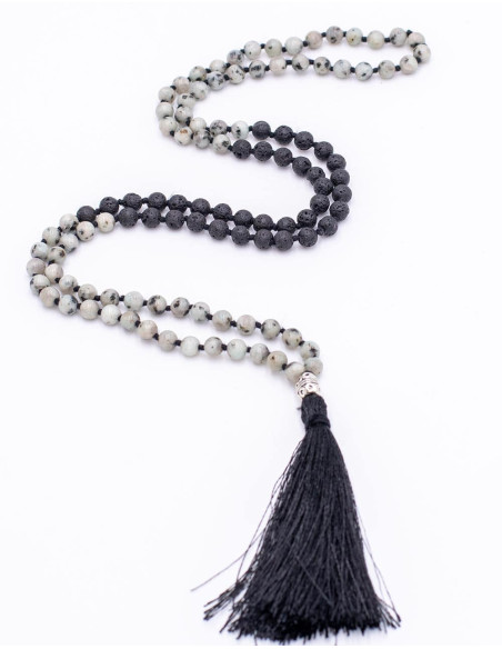 Howlite Mala + Volcanic Rock