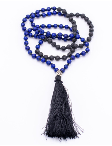 Mala Lapis Lazuli+Volcanic Rock
