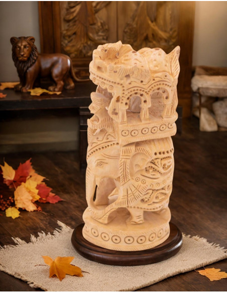 Wooden Elephant Carved Statue 6 inches