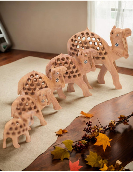 set-estatuas-camellos-india-tallados