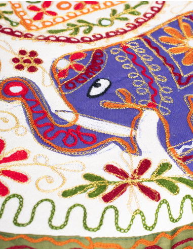 Mantel Redondo con Elefantes en Círculo Bordado...