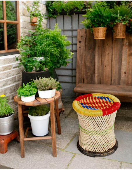 Handwoven Bamboo Stool - Exclusive Indian Design - 40 cm High