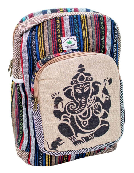 Trendy Unisex Hemp Backpack with Exclusive GANESHA Design - Indian Handicraft