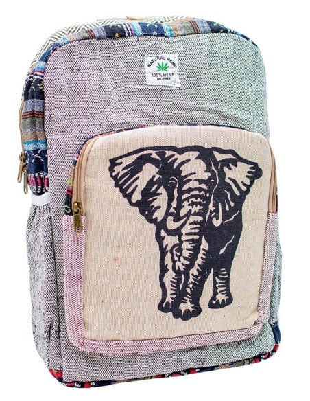 Trendy Unisex Hemp Backpack with Elephant Design - Authentic Indian Handicraft