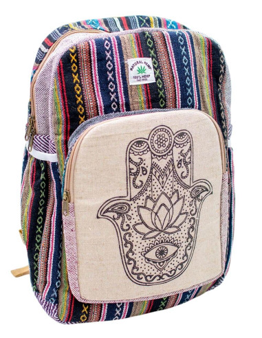Unisex Hamsa Print Hemp Backpack | Indian...