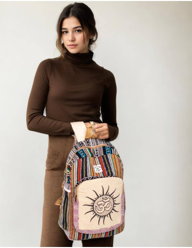 Unisex Hemp Backpack with Unique Om Sun Design...