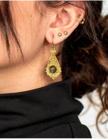 Hand-Carved Brass Earrings with Mineral Stone – Kimago