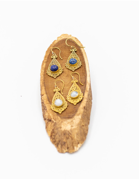 Hand-Carved Brass Earrings with Mineral Stone – Kimago