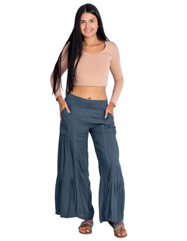 Gray Ethnic Viscose Pants with Elastic Waist –...
