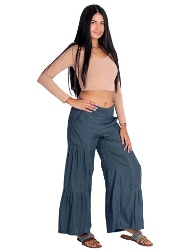 Gray Ethnic Viscose Pants with Elastic Waist –...
