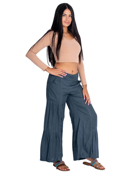 Gray Ethnic Viscose Pants with Elastic Waist – Kimago