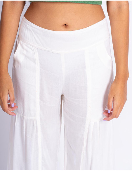 Off-White Viscose Ethnic Trousers with Elastic Waist – Kimago
