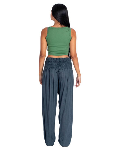 Gray Viscose Straight Trousers with Front...