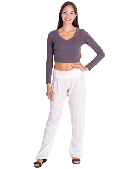 White Viscose Straight Trousers with Front Peak – Kimago