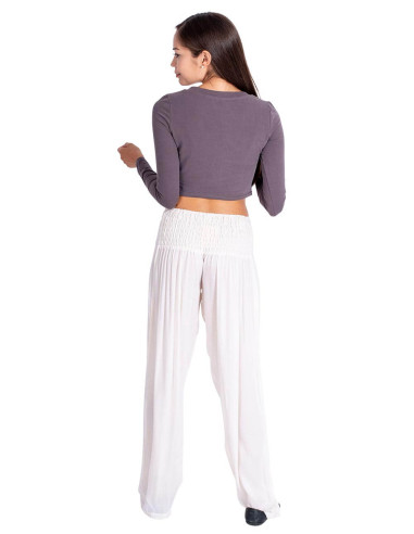 White Viscose Straight Trousers with Front Peak...
