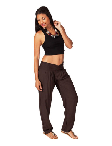 Kimago Chocolate Brown Straight Pants with V-Neck and...