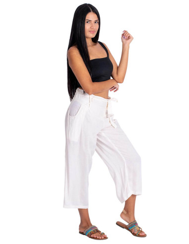 Kimago White Capri Pants with Fabric Belt and...