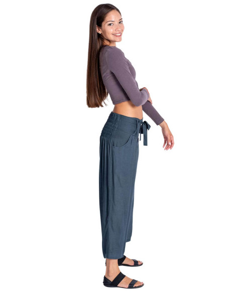 Kimago Grey Capri Pants with Adjustable Elastic Waist Belt