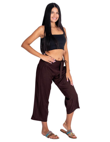 Kimago Chocolate Brown Capri Pants with Bow Belt