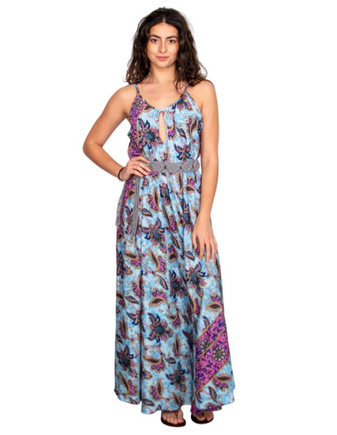Kimago silk long dress with a floral print in...
