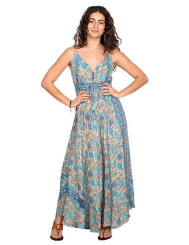 Kimago silk long dress with V-neck and...