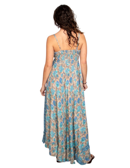 Vestido largo de seda Kimago con escote en pico y tirantes ajustables