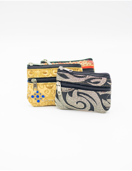 Kimago ethnic double zipper embroidered wallet