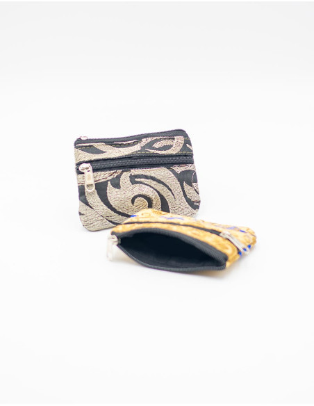 Kimago ethnic double zipper embroidered wallet