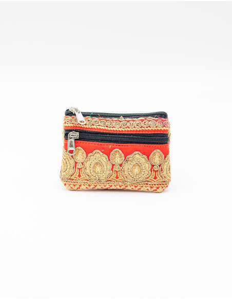 Kimago ethnic double zipper embroidered wallet