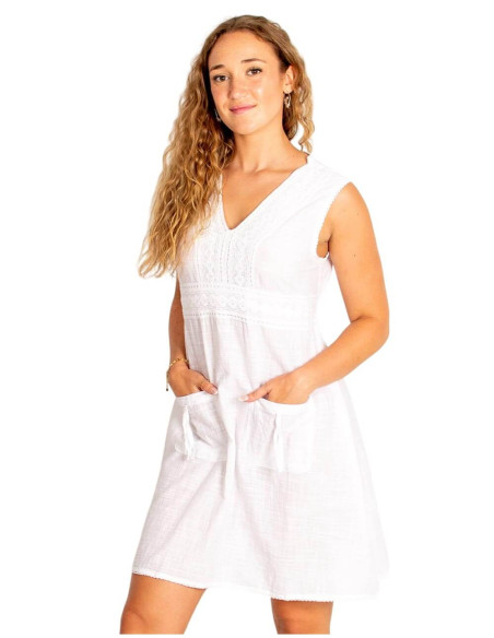 Vestido blanco boho de algodón con broderie Kimago