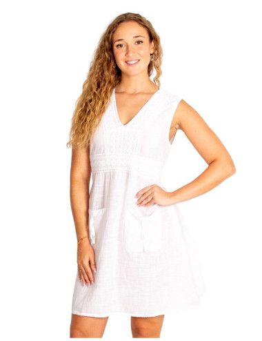 Vestido blanco boho de algodón con broderie Kimago