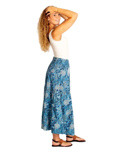 Long light blue skirt with Kimago cotton flowers