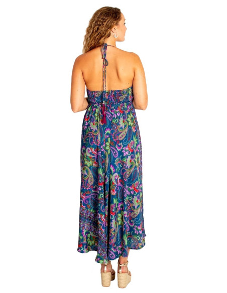 Vestido largo étnico Kimago en seda con tirantes regulables