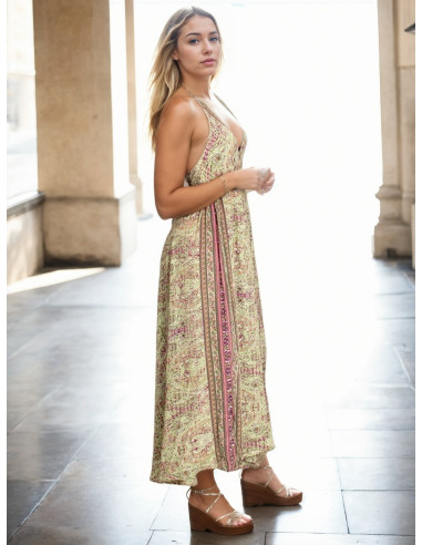 Long green ethnic silk dress
