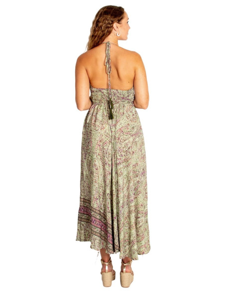 Long green ethnic silk dress