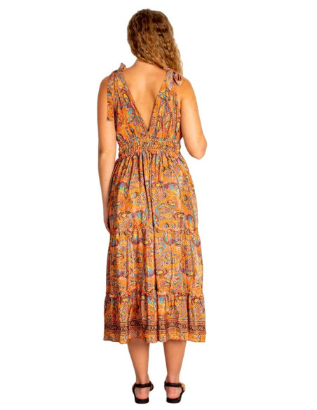 Kimago printed silk dress with laced straps