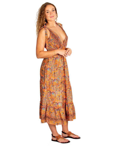 Kimago printed silk dress with laced straps