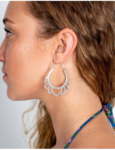 Kimago large silver lotus flower earrings