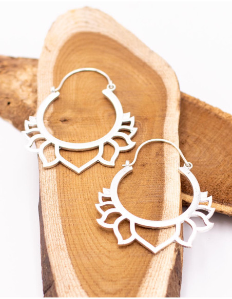 Kimago large silver lotus flower earrings