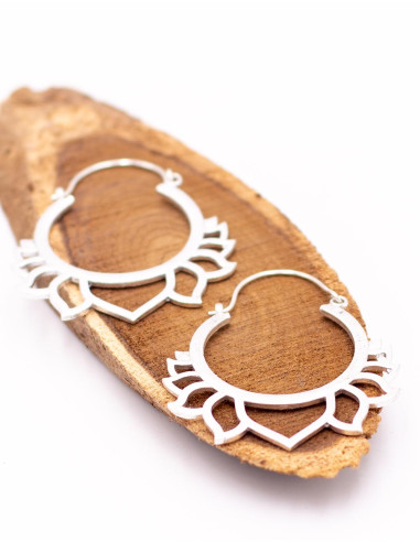 Kimago large silver lotus flower earrings