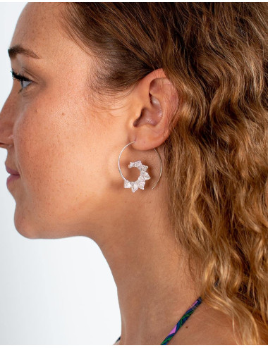 Silver-plated handmade earrings with carved leaves