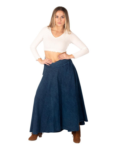 Long blue boho wrap skirt | Kimago