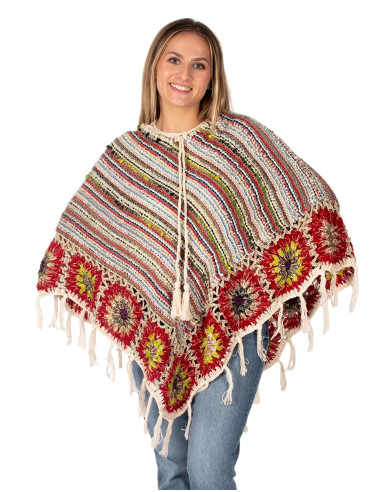 Woven boho poncho with fringes | Kimago