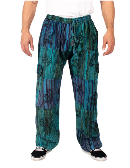 Green or light blue Kimago patchwork handmade pants