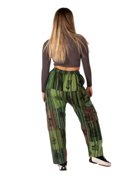 Green or light blue unisex Kimago patchwork pants