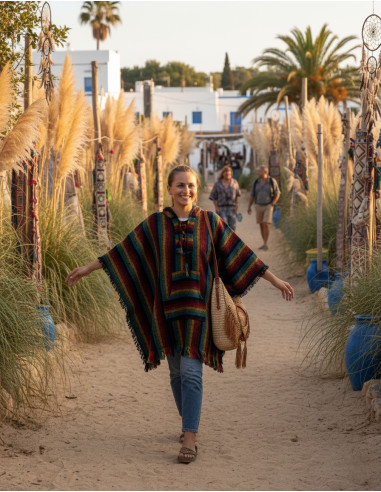 Poncho unisex boho con capucha | Kimago