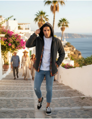 Gray boho jacket with fleece lining | Kimago