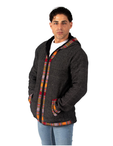 Gray boho jacket with fleece lining | Kimago