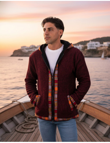 Boho red jacket with fleece lining | Kimago